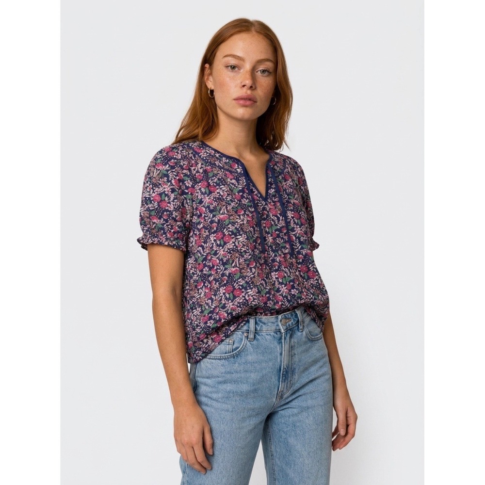 Draper James floral bright puff sleeve cute cottage short sleeve top size xl
